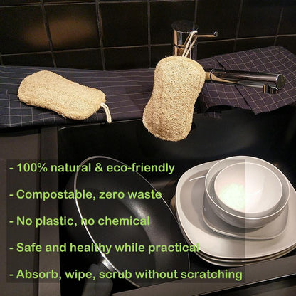 Natural Loofah Sponge Biodegradable Loofah Dish Sponge Non-Scratch Compostable Dishwashing Loofah Sponge for Kitchen Cleaning